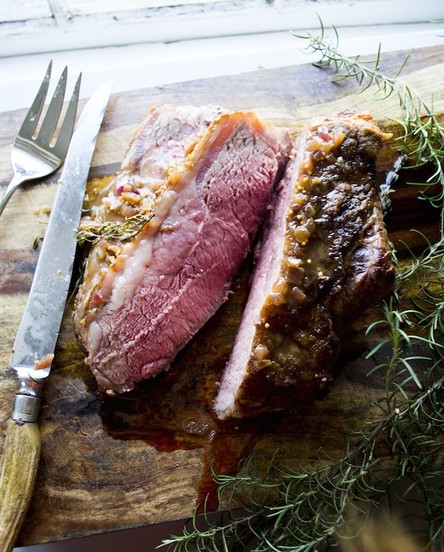 New York Strip Roast with Champagne Mustard Sauce