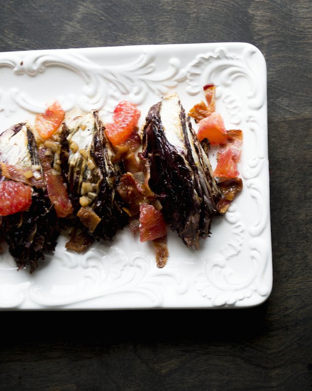 Roasted Radicchio with Blood Oranges and Warm Bacon Dressing