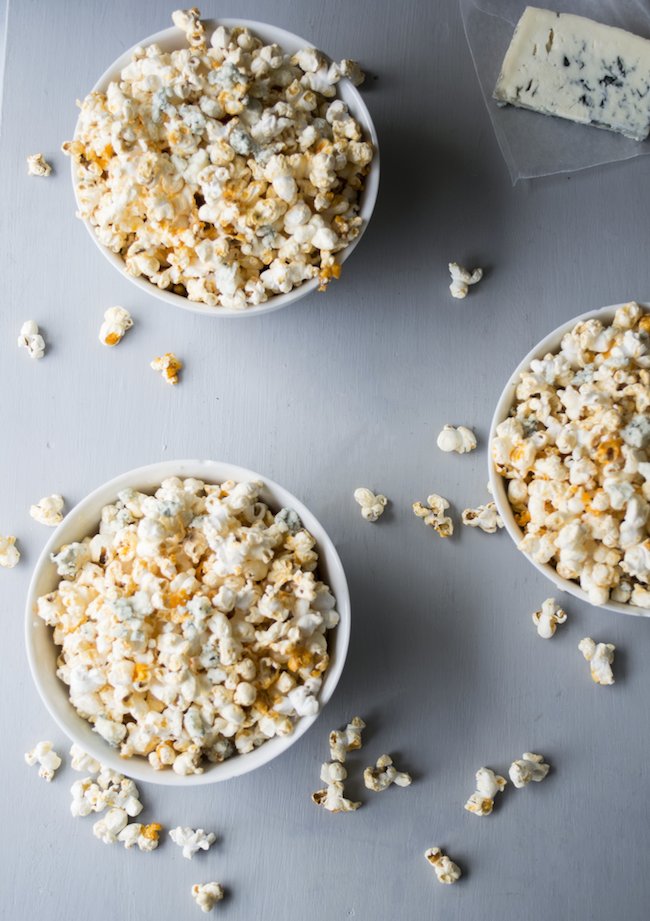 Buffalo Popcorn with Blue Cheese Crumbles